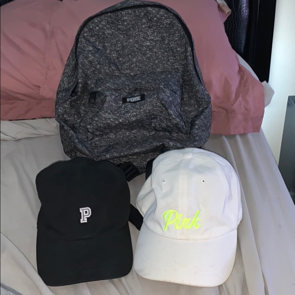 2 Pink Brand Hats & Brand small backpack combo
